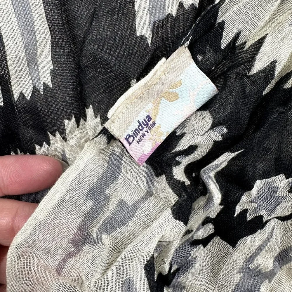 Bindya New York Scarf / Shawl / Wrap Floral Black Raw Hem GORGEOUS India